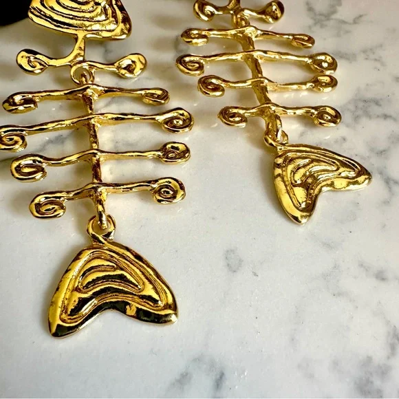 2/$30šµ Fish Earrings Gold Wire Italy Coastal Ocean Beach Mediterranean Sardine - Picture 10 of 12